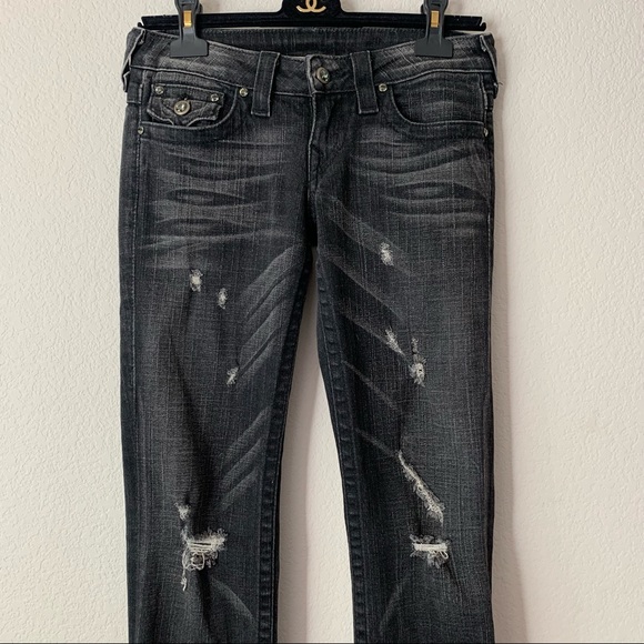 True religion Swarovski Crystal flap pocket distressed denim jeans - Picture 4 of 17